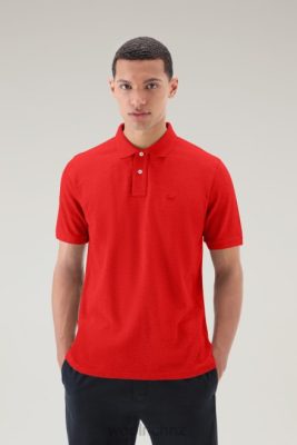 Woolrich Parka - Woolrich Polo Shirt in Pure Cotton Piquet Marine Scarlet Men DL82468 Clothing
