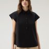 Woolrich Parka - Woolrich Poplin Blouse in Pure Cotton Poplin Black Women DL8239 Clothing