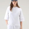 Woolrich Parka - Woolrich Pure Cotton Crewneck with Three Quarter Sleeves Bright White Women DL8269 Clothing