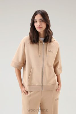 Woolrich Parka - Woolrich Pure Cotton Hoodie with Three Quarter Sleeves Feather Beige Women DL8248 Clothing