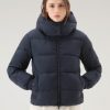 Woolrich Parka - Woolrich Quilted Down Jacket in Eco Taslan Nylon with Detachable Hood Melton Blue Women DL8281 Clothing