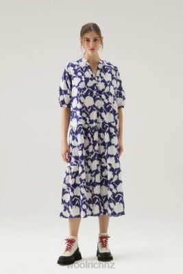 Woolrich Parka - Woolrich Ruffled Dress in Pure Cotton Poplin Melton Blue Flower Women DL82168 Clothing