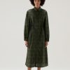 Woolrich Parka - Woolrich Shirt Dress in Ripstop Crinkle Nylon with Camo Print Dark Green Camou Women DL8299 Clothing