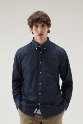 Woolrich Parka - Woolrich Shirt in Pure Cotton Chambray Dark Indigo Men DL82660 Clothing
