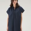 Woolrich Parka - Woolrich Short Dress in Pure Cotton Poplin with Gathered Details Melton Blue Women DL8233 Clothing