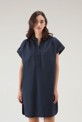 Woolrich Parka - Woolrich Short Dress in Pure Cotton Poplin with Gathered Details Melton Blue Women DL8233 Clothing