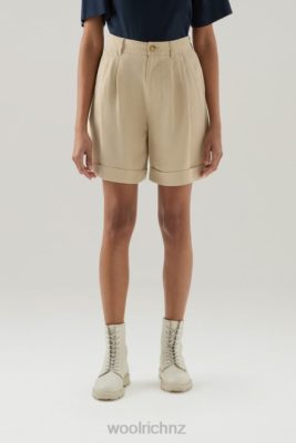 Woolrich Parka - Woolrich Shorts in Linen Blend with Pockets Feather Beige Women DL82162 Clothing