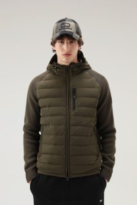 Woolrich Parka - Woolrich Stretch Nylon Sundance Hooded Hybrid Jacket Dark Green Men DL82687 Clothing