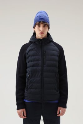 Woolrich Parka - Woolrich Stretch Nylon Sundance Hooded Hybrid Jacket Melton Blue Men DL82753 Clothing
