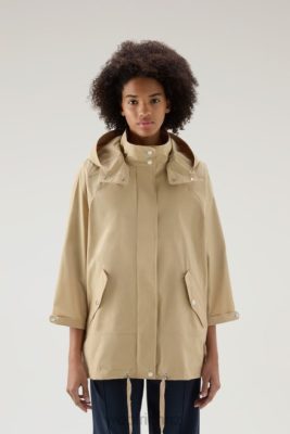 Woolrich Parka - Woolrich Summer Windbreaker in Urban Touch with Detachable Hood Feather Beige Women DL82114 Clothing