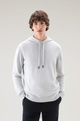 Woolrich Parka - Woolrich Sweater in Pure Cotton with Hood Grey Melange Men DL82393 Clothing