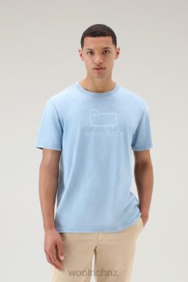 Woolrich Parka - Woolrich T-shirt in Garment-Dyed Pure Cotton with Sheep Logo Campanula Blue Men DL82627 Clothing