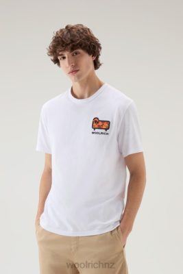 Woolrich Parka - Woolrich T-shirt in Pure Cotton with Camouflage Sheep Logo Bright White Men DL82429 Clothing