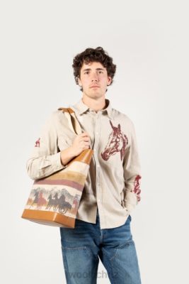 Woolrich Parka - Woolrich Tote Bag in Pure Cotton with Leather Handles-One Of These Days Stripe Sand Unisex DL82156 Accessories