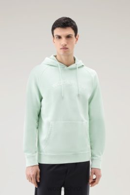 Woolrich Parka - Woolrich Varsity Hoodie in Garment-Dyed Pure Cotton Fleece Harbor Green Men DL82507 Clothing