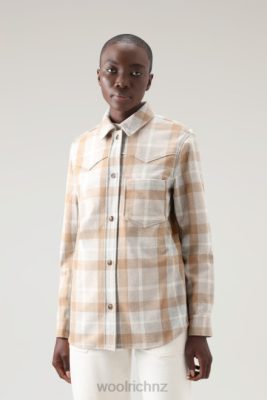 Woolrich Parka - Woolrich Western Check Overshirt in Wool Blend Flannel Camel Check Women DL82306 Clothing
