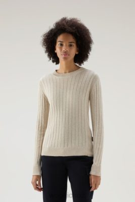 Woolrich Parka - Woolrich Wide Ribbed Crewneck in Pure Cotton Beige Melange Women DL82141 Clothing